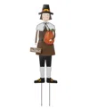 Glitzhome Metal Thanksgiving Pilgrim Boy Yard Stake, Standing Decor Or Hanging Decor, 36" In Multi
