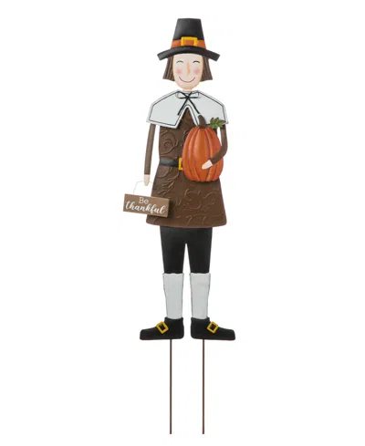 Glitzhome Metal Thanksgiving Pilgrim Boy Yard Stake, Standing Decor Or Hanging Decor, 36" In Multi