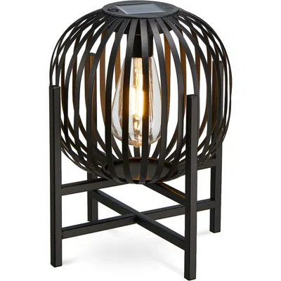 Glitzhome Metal Woven Edison Bulb Solar Powered Outdoor Lantern With Stand In Black