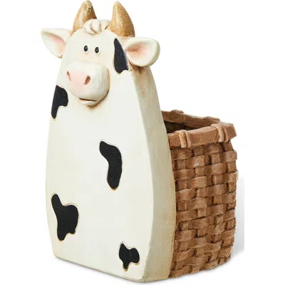 Glitzhome Mgo Cute Cow Statue Planter Table Figurine In White