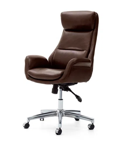 Glitzhome Mid-century Modern 47.75" Bonded Leather High Back Office Chair In Brown