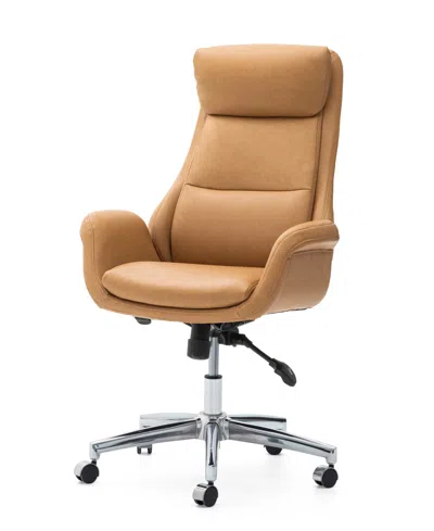Glitzhome Mid-century Modern 47.75" Leatherette High Back Office Chair In Camel