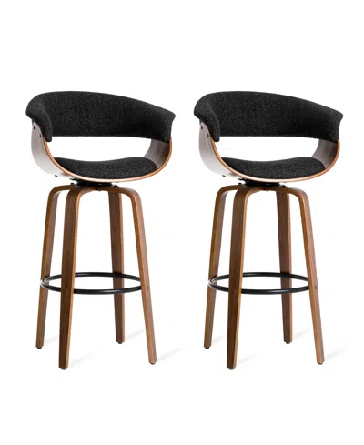 Glitzhome Mid-century Modern Fabric Swivel Bar Stool, Set Of 2 In Black