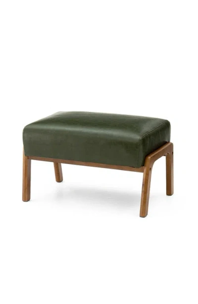 Glitzhome Mid-century Modern Faux Leather Accent Stool With Walnut Rubberwood Legs In Green