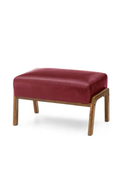 Glitzhome Mid-century Modern Faux Leather Accent Stool With Walnut Rubberwood Legs In Red
