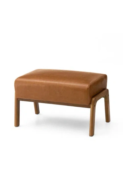 Glitzhome Mid-century Modern Faux Leather Accent Stool With Walnut Rubberwood Legs In Brown