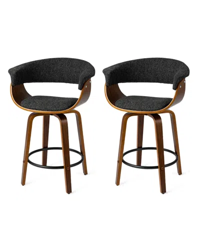Glitzhome Mid-century Modern Foam Swivel Counter Stool, Set Of 2 In Brown