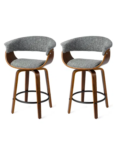 Glitzhome Mid-century Modern Foam Swivel Counter Stool, Set Of 2 In Gray