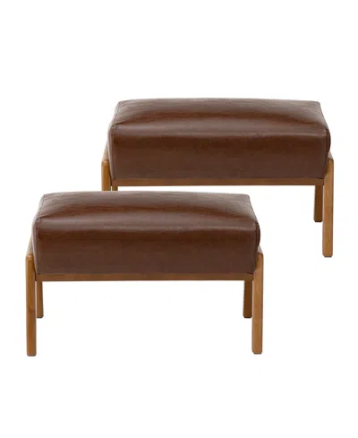 Glitzhome Mid-century Modern Leatherette Accent Stool, Set Of 2 In Coffee Bean