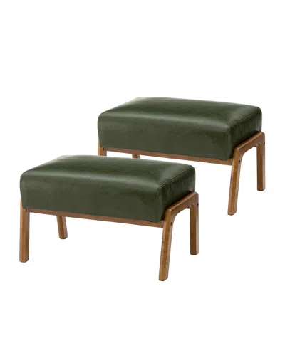 Glitzhome Mid-century Modern Leatherette Accent Stool, Set Of 2 In Green