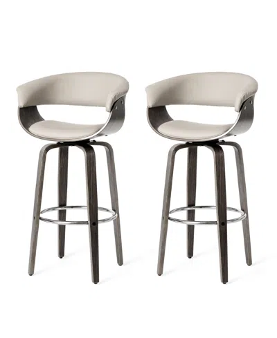 Glitzhome Mid-century Modern Leatherette Swivel Bar Stool, Set Of 2 In Gray