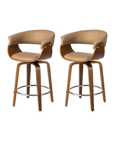 Glitzhome Mid-century Modern Leatherette Swivel Counter Stool, Set Of 2 In Brown
