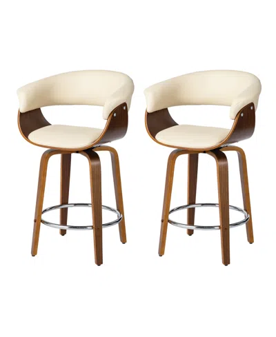 Glitzhome Mid-century Modern Leatherette Swivel Counter Stool, Set Of 2 In Brown