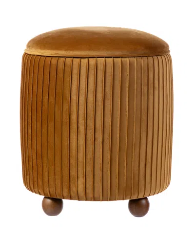 Glitzhome Modern 19" Pleated Velvet Upholstered Storage Ottoman Or Accent Stool In Brown