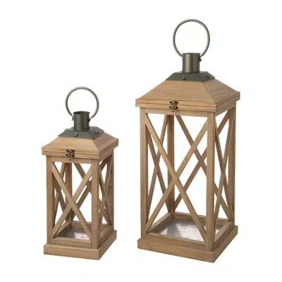Glitzhome Modern Farmhouse Wooden 2-pc. Decorative Lantern In Brown