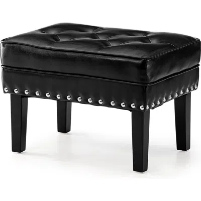 Glitzhome Modern Faux Leather Button-tufted Accent Stool In Black