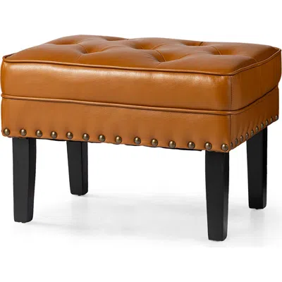 Glitzhome Modern Faux Leather Button-tufted Accent Stool In Brown