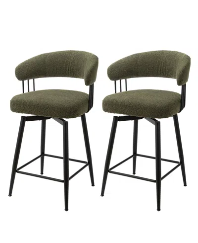 Glitzhome Modern Leatherette Swivel Counter Stool, Set Of 2 In Green