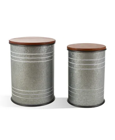Glitzhome Modern Metal Storage Accent Table Or Stool, Set Of 2 In Dark Gray