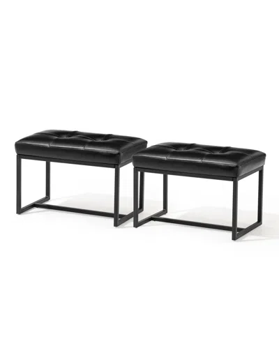 Glitzhome Modern Thick Leatherette Accent Stool, Set Of 2 In Black