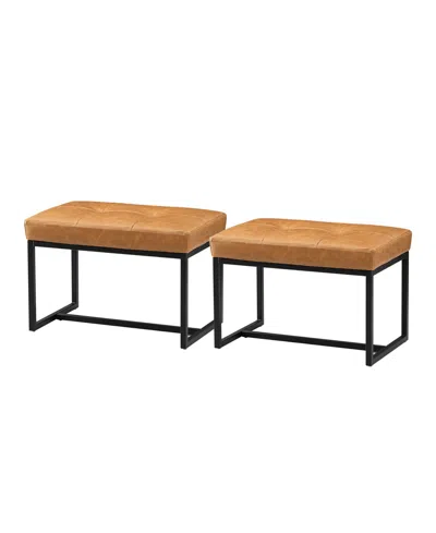 Glitzhome Modern Thick Leatherette Accent Stool, Set Of 2 In Camel
