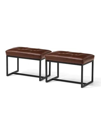 Glitzhome Modern Thick Leatherette Accent Stool, Set Of 2 In Coffee Bean