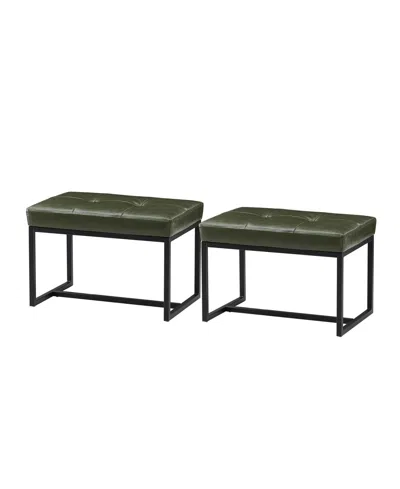 Glitzhome Modern Thick Leatherette Accent Stool, Set Of 2 In Green