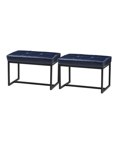 Glitzhome Modern Thick Leatherette Accent Stool, Set Of 2 In Blue