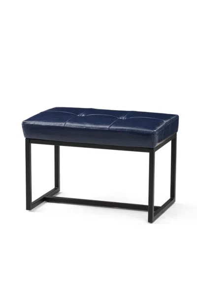 Glitzhome Modern Thick Leatherette Accent Stool With Metal Frame In Navy Blue