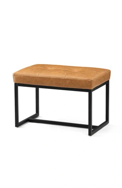 Glitzhome Modern Thick Leatherette Accent Stool With Metal Frame In Yellow