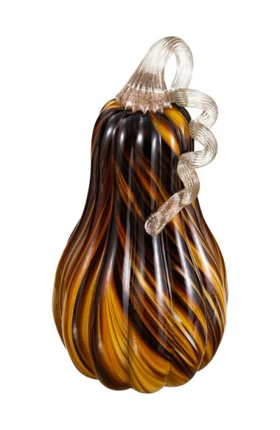 Glitzhome Multi Brown Striped Large Glass Gourd Pumpkin