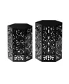 GLITZHOME MULTI-FUNCTIONAL SET OF 2 BLACK IRON CUTOUT FLORAL GARDEN STOOLS OR PLANTER STAND