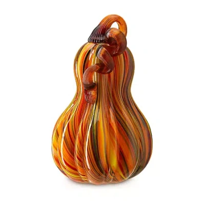 Glitzhome Multi Striped Glass Gourd Thanksgiving Tabletop Decor In Orange