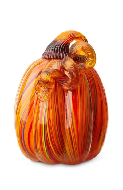 Glitzhome Multi Striped Glass Pumpkins In Orange
