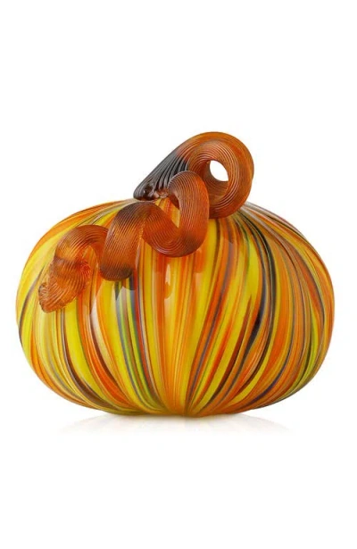 Glitzhome Multi Striped Glass Pumpkins In Yellow