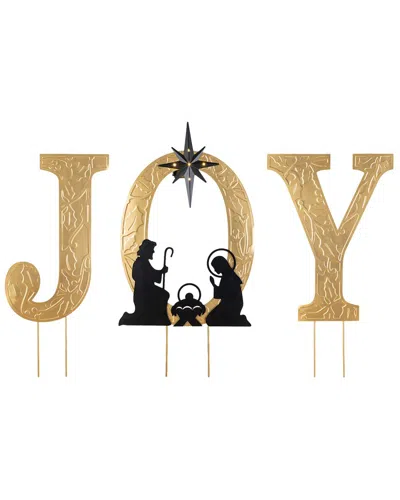Glitzhome Outdoor Battery-operated Joy Yard Stake In Gold