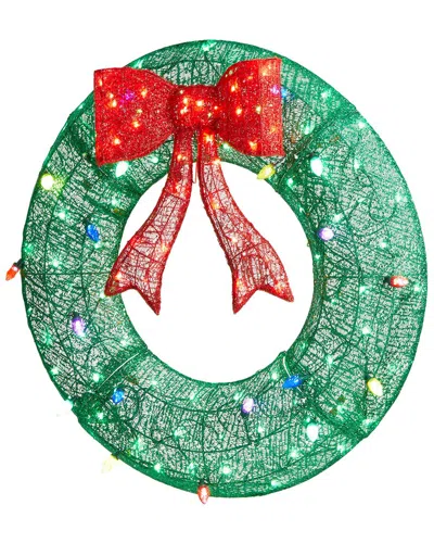 Glitzhome Outdoor Battery-operated Lighted 3d Mesh Wreath In Multi