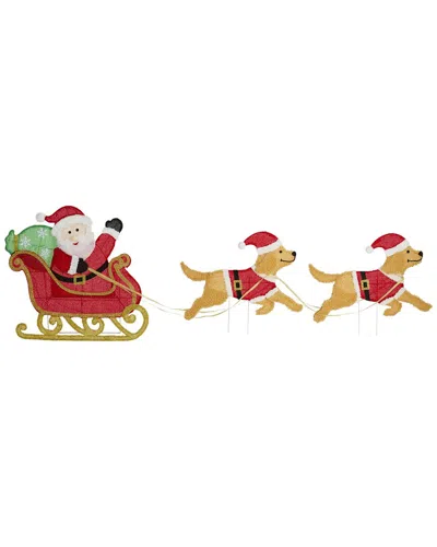 Glitzhome Outdoor Battery-operated Lighted Dog With Santa Sleigh Decor In Brown