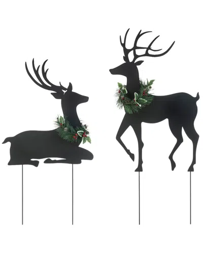 Glitzhome Outdoor Reindeer Yard Stake Set In Black