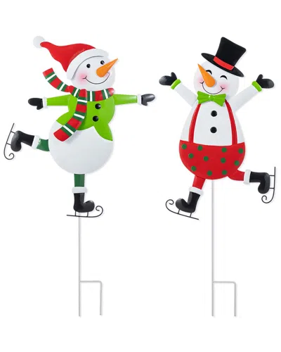 Glitzhome Outdoor Skiing Snowmen Yard Stake In Multi