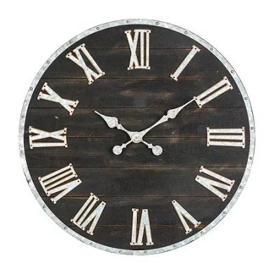 Glitzhome Oversized Farmhouse Wooden & Galvanized Wall Clock In Black