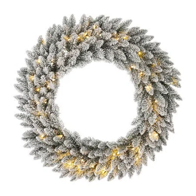 Glitzhome Oversized Snow Flocked Indoor Christmas Wreath In White