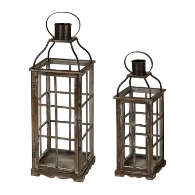 Glitzhome Oversized Wood & Metal 2-pc. Decorative Lantern In Black
