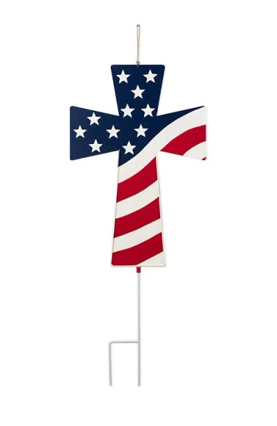 Glitzhome Patriotic Americana Double Sided Metal Cross Yard Stake Or Wall Decor In Multi