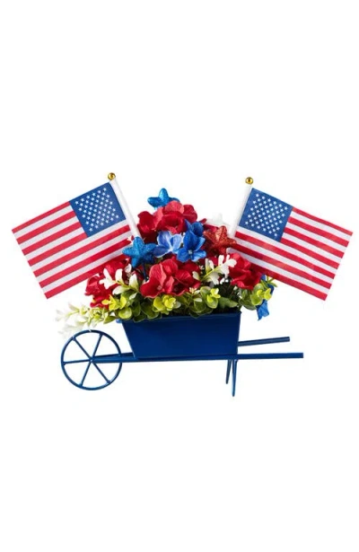 Glitzhome Patriotic Americana Hydrangea Metal Wagon Centerpiece In Multi