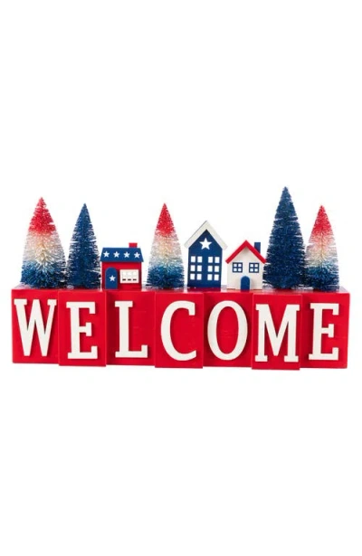 Glitzhome Patriotic Americana Wooden House Brush Trees Table Decor In Multi