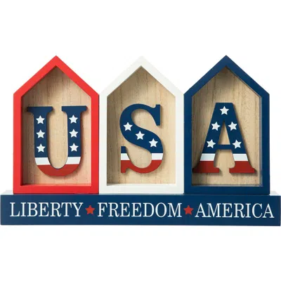Glitzhome Patriotic Americana Wooden House-shaped Table Decor In Multi