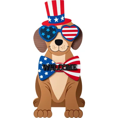 Glitzhome Patriotic Americana Wooden Labrador Shape Easel Porch Decor In Multi