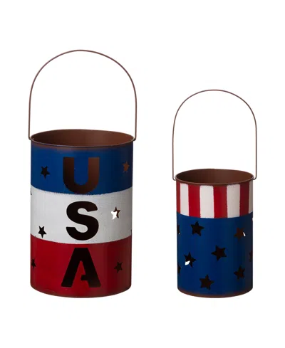 Glitzhome Patriotic Lantern, Set Of 2 In Red,blue,white