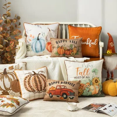 Glitzhome Pillow Cover Embroidered Pumpkin Throw Pillow Cover In Multi